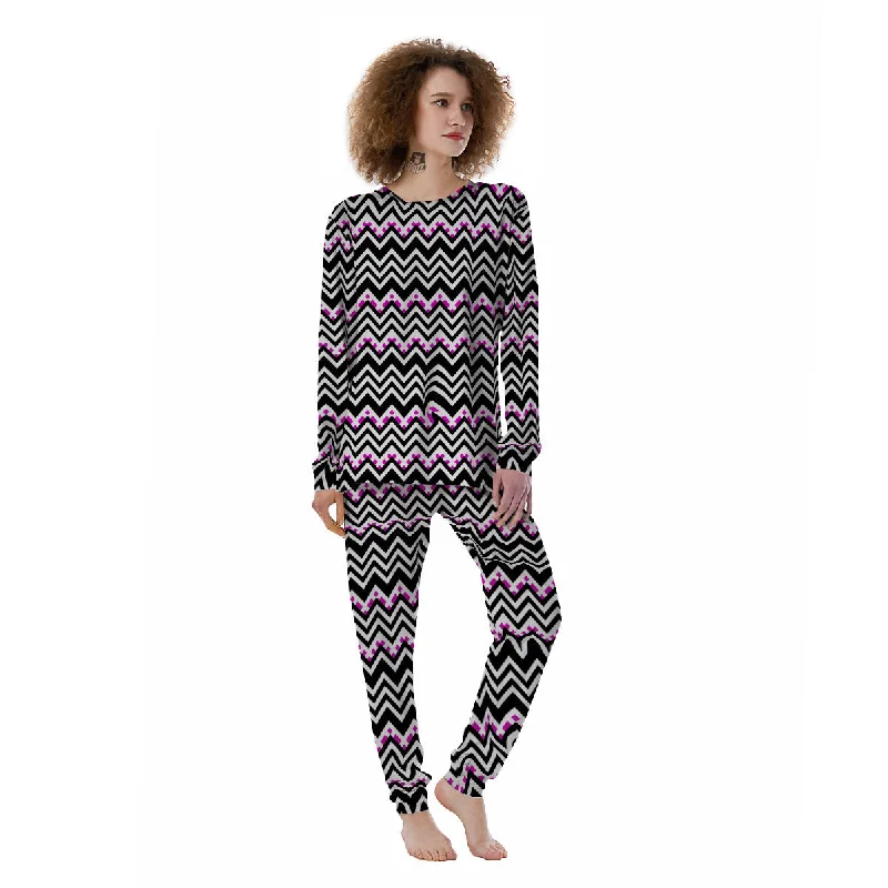 Chevron Zigzag Black Pink Print Pattern Women's Pajamas H&M pajama sets