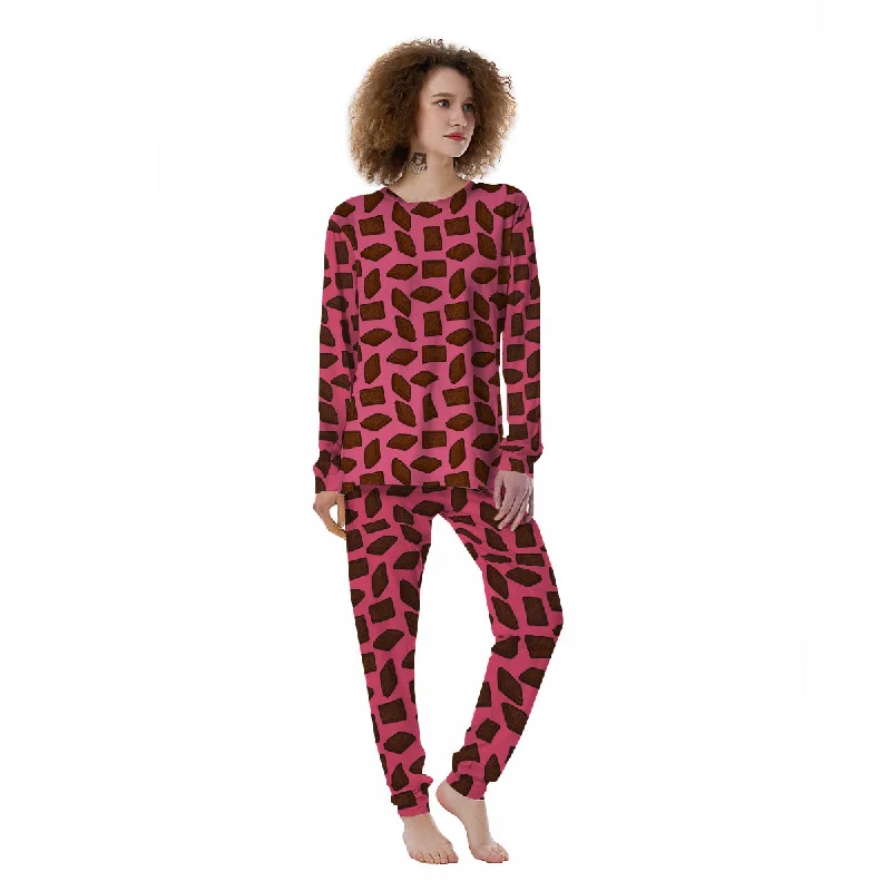 Chocolate And Pink Print Pattern Women's Pajamas Best pajama sets for honeymoon