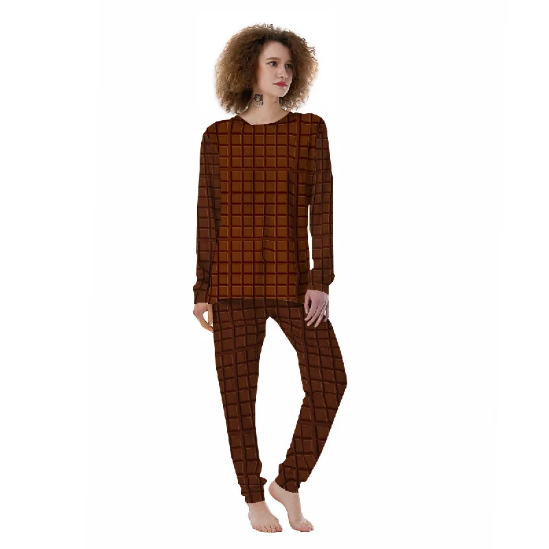 Chocolate Bar Brown Print Pattern Women's Pajamas Designer pajama sets