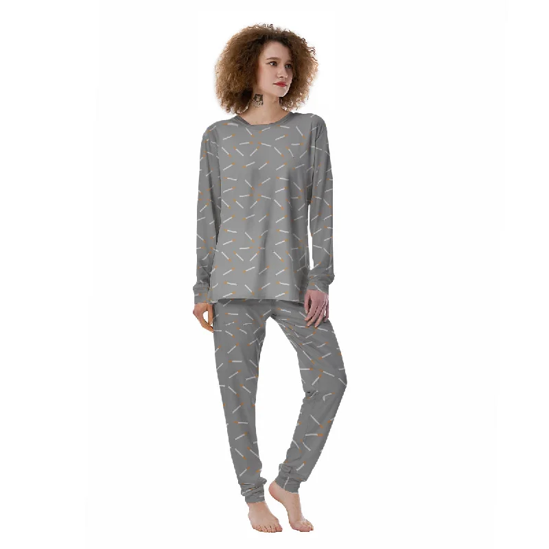 Cigarette Gray Print Pattern Women's Pajamas Nursing pajama sets