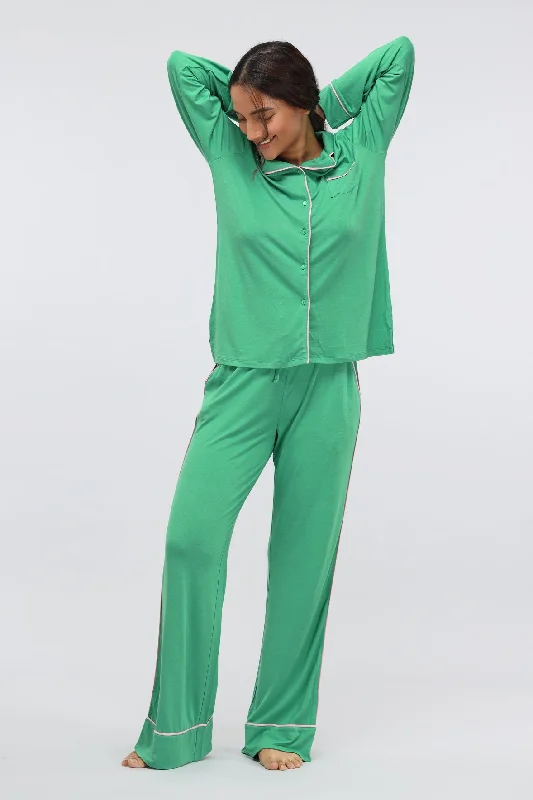 Green Bee Piping Full Sleeve Modal Pajama Set Three-piece pajama sets