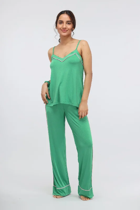 Green Bee Piping Modal Pajama Set with Tank Top Best pajama sets for relaxing weekends