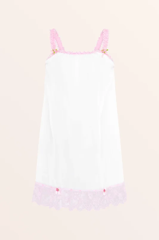 Sheer Frilly Babydoll Nightdress - White/Baby Pink Two-piece pajama sets