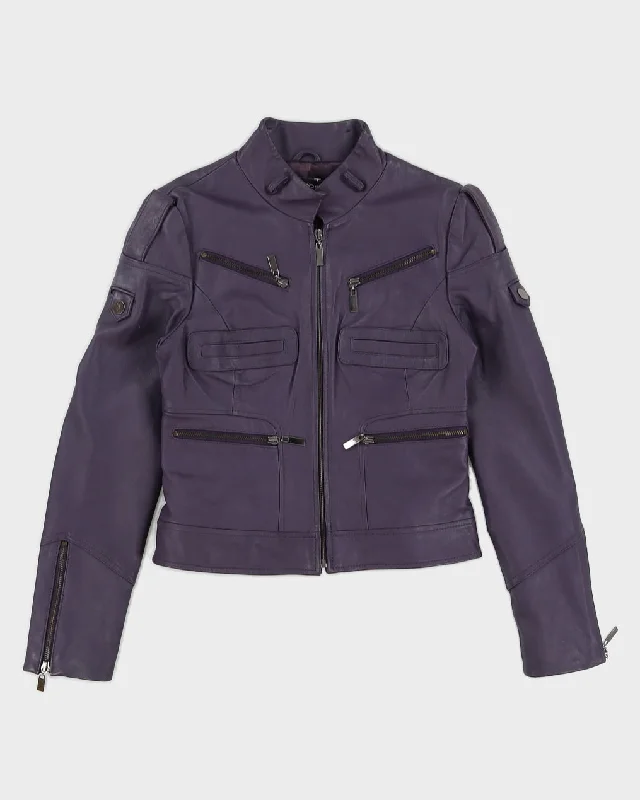 Y2K 00s Bebe Purple Leather Moto Jacket - S Classic pajama sets