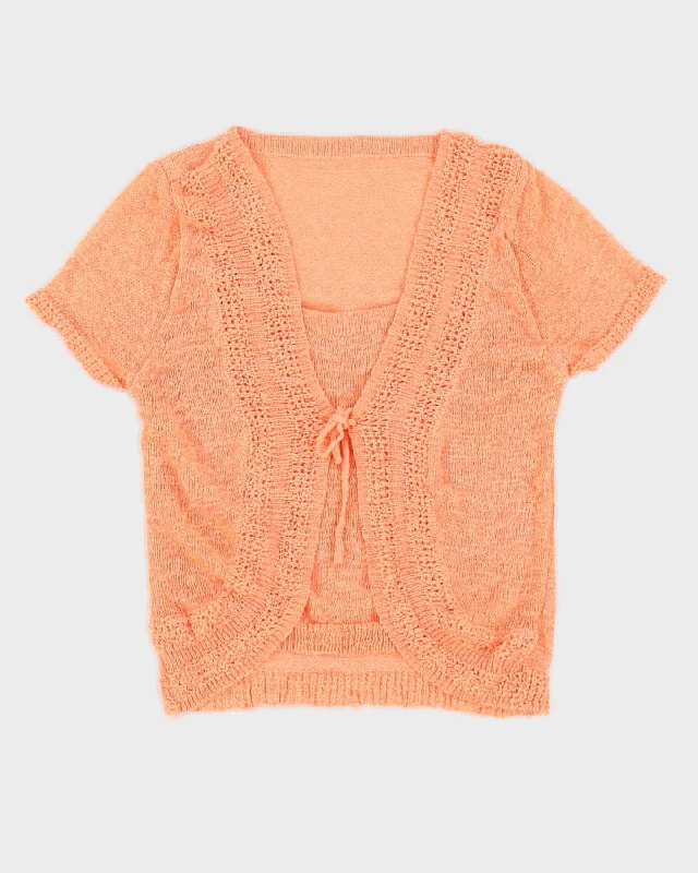 Y2K 00s Peach Knit Wrap Top - S Elegant pajama sets