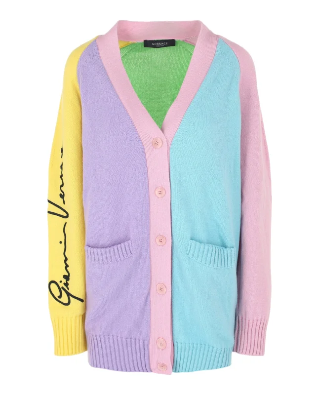 Versace Womens Colorblock Cashmere Cardigan Cozy knit sweaters for winter