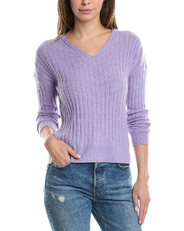 Forte Cashmere Panel Rib V-Neck Cashmere Sweater Best sweaters for hiking