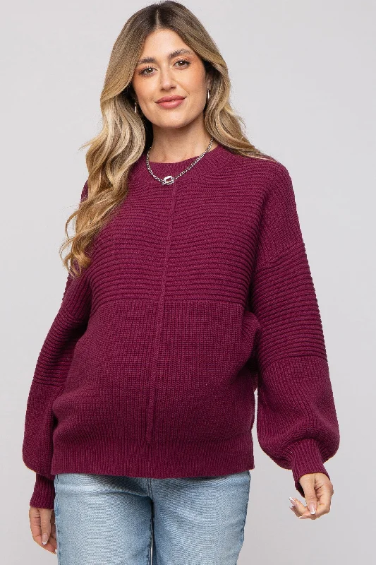 Burgundy Ribbed Maternity Sweater Streetwear sweaters