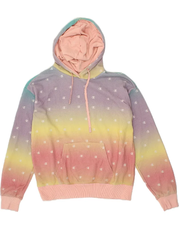 CHAMPION Womens Graphic Hoodie Jumper UK 16 Large Multicoloured Tie Dye Party sweaters