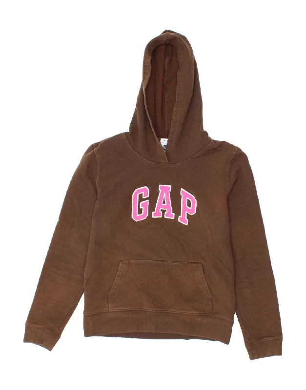 GAP Womens Graphic Hoodie Jumper UK 10 Small Brown Cotton Minimalist sweaters