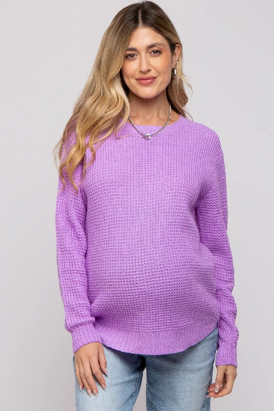 Lavender Waffle Knit Round Hem Maternity Sweater Layering sweaters