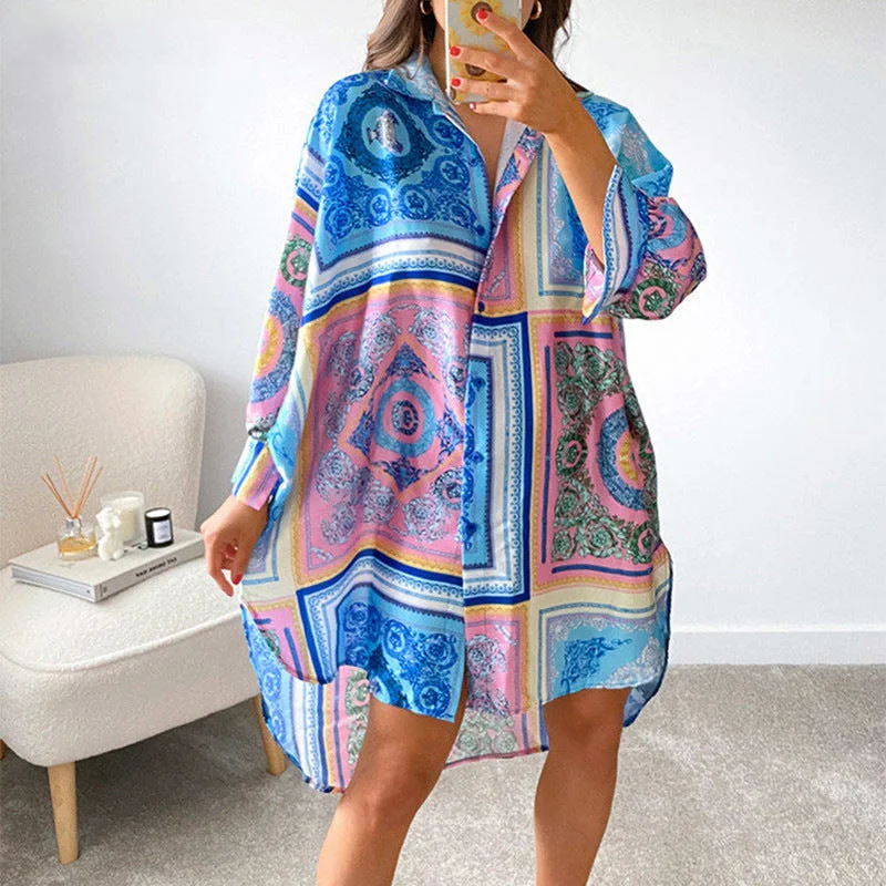 Casual Printed Long Women Loose Shirts Best mini dresses for curvy figures