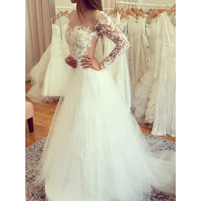 Lace Long Sleeves Formal Cheap Bridal Long Wedding Dresses, BW157 Full Length Gown