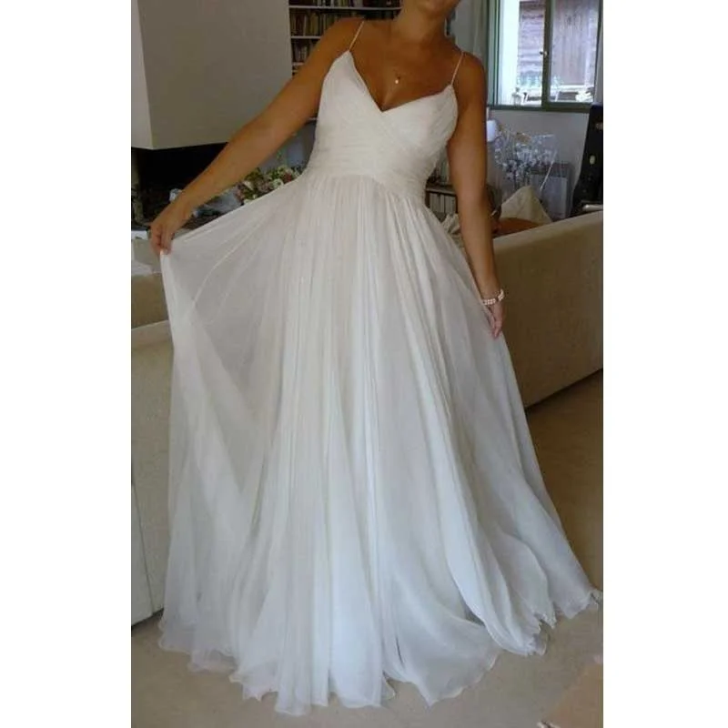 Cheap Simple Spaghetti Strap Formal Long Wedding Dresses, WG677 Off-shoulder Gown