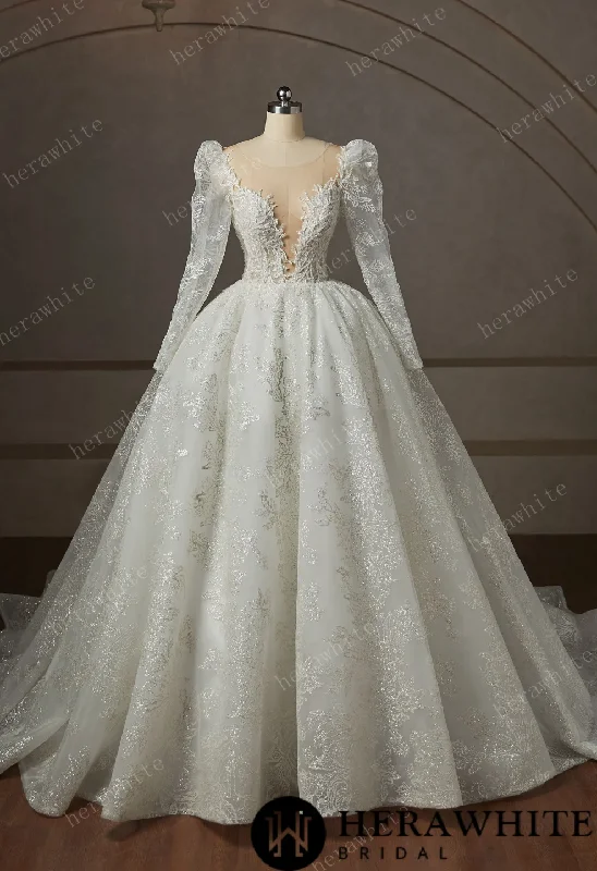 Dreamy Luxury Long Sleeve Ball Gown Wedding Dress Chic Wedding Gown