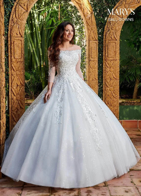 Long Sleeve Wedding Ball Gown by Mary's Bridal MB6072 Elegant Bridal Gown