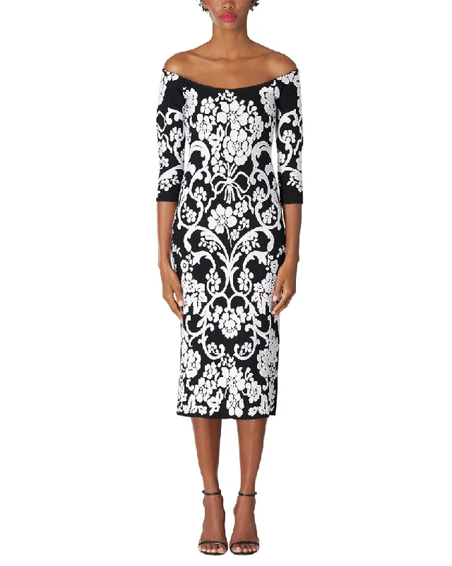 Carolina Herrera Off Shoulder Scoop Neck Fitted Midi Dress Best midi dresses for date night