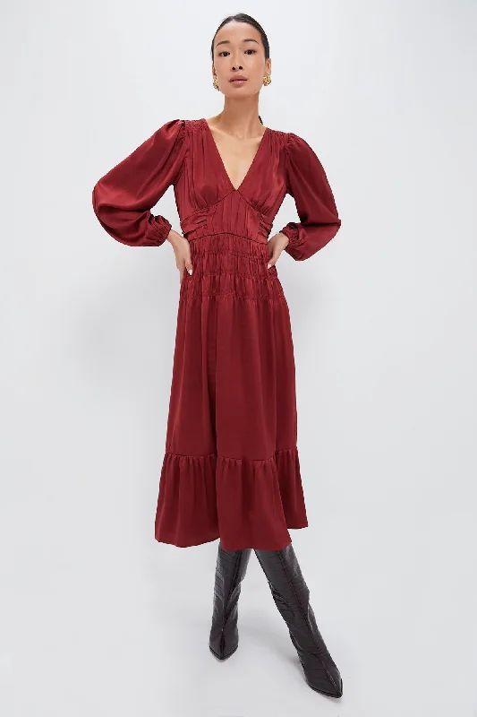 Wine V Neck Midi Dress Summer midi dresses