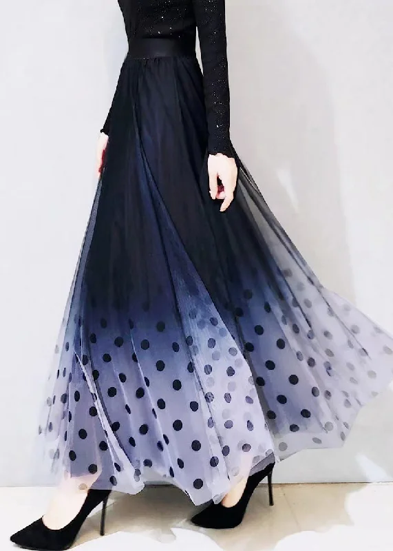 Gradient Color Blue Dot High Waist Tulle A Line Skirts Spring Date night unclassified skirts