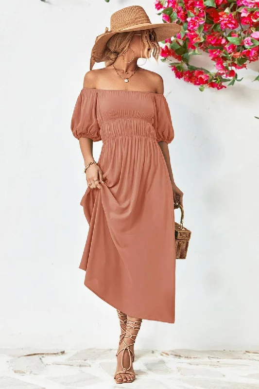 A STRAIGHT SHOULDER SHORT SLEEVE LONG DRESS_CWDMD1212 Best maxi dresses for casual wear