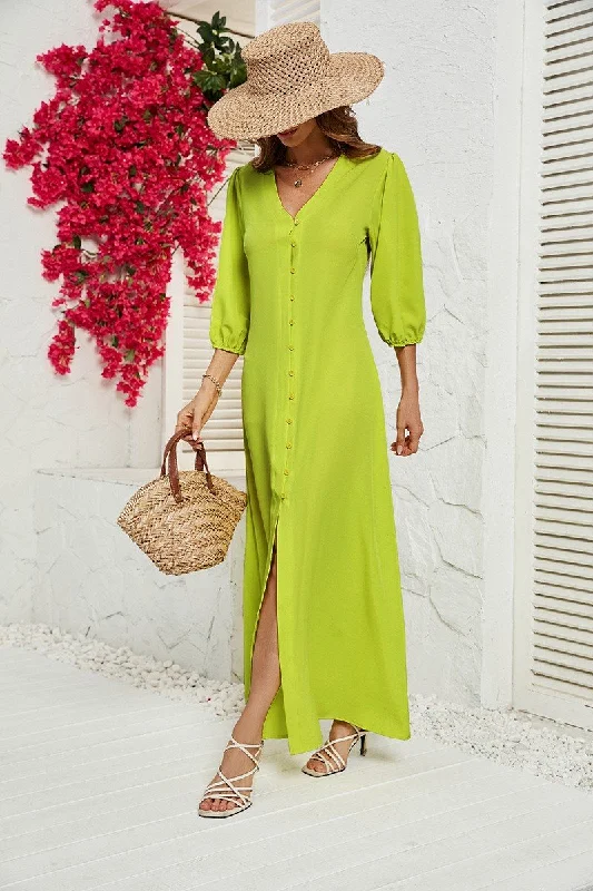 WOMEN 3/4 SLEEVE COZY MAXI SHIRTS DRESS Anniversary maxi dresses