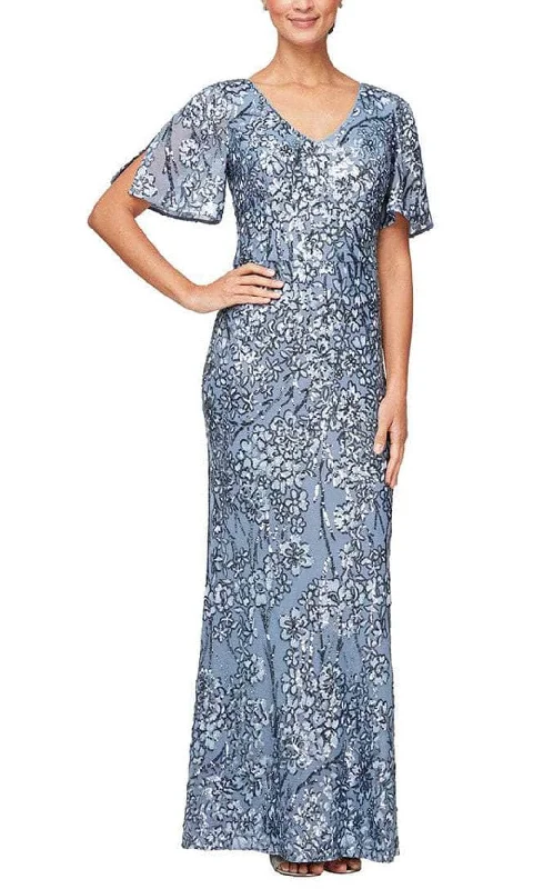 Alex Evenings - 8196611 Flutter Sleeves Sequined Long Gown PrettyLittleThing party dresses