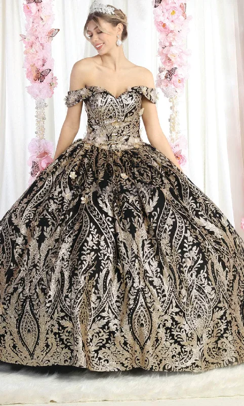 May Queen LK186 - Metallic Motif Quinceanera Ballgown Leather party dresses