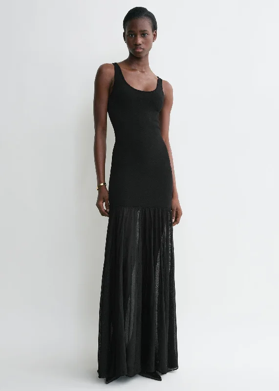 Evening tank dress black Pleated Tank Dress