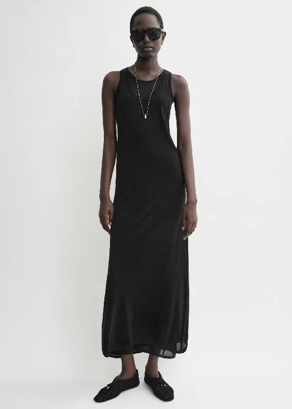 Layered knit tank dress black Soft Tank Dress