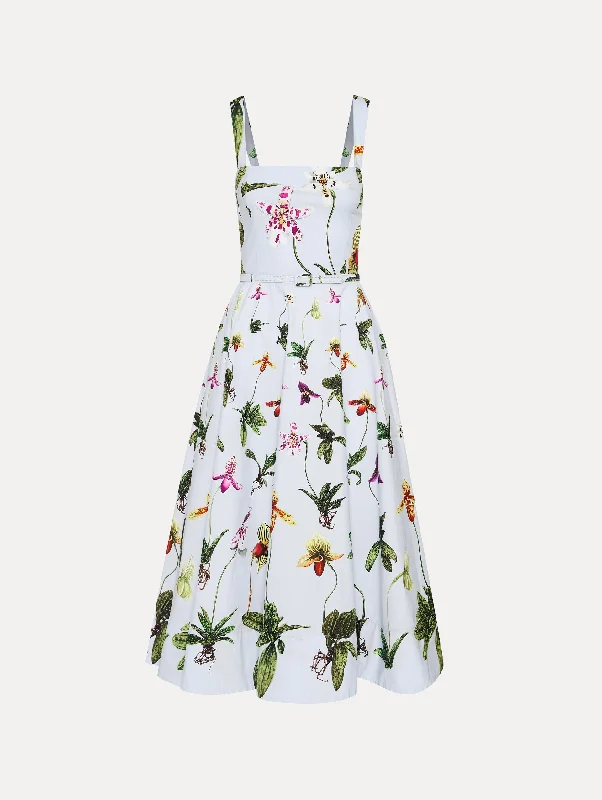 Orchid Cotton Poplin Tank Dress Pleated Sleeveless Dress