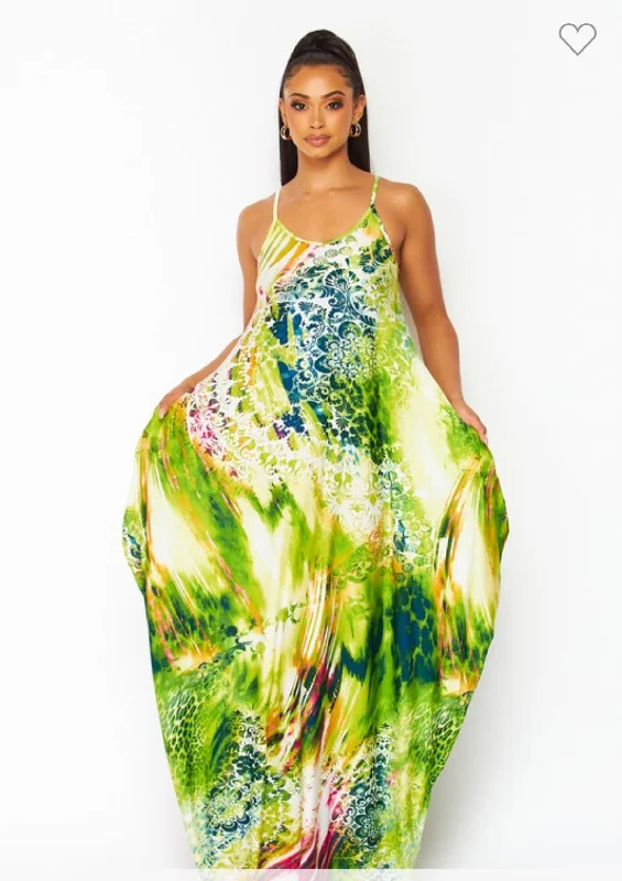 Splash of Colors Tank Dress (Green) Flowy Tank Dress