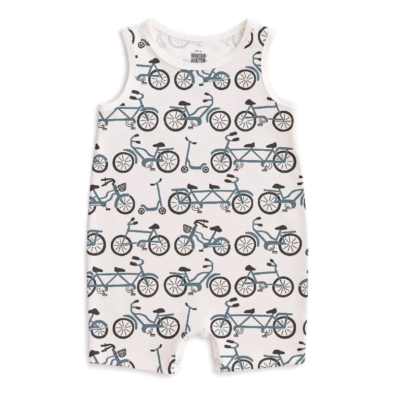 Tank Top Romper - Bikes Slate Blue Soft Tank Dress