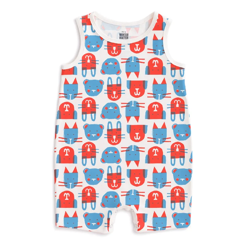 Tank Top Romper - Furry Friends Red & Blue Tank Dress Party