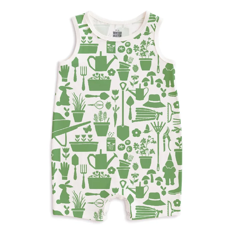 Tank Top Romper - Garden Tools Green Vintage Tank Dress