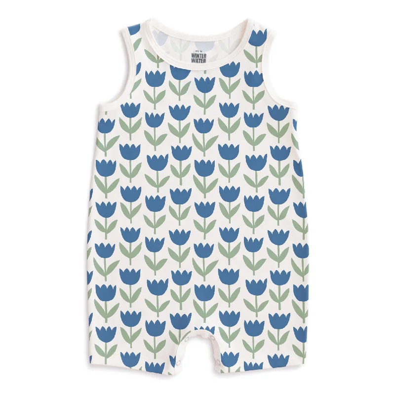 Tank Top Romper - Tulips Blue Boho Tank Dress