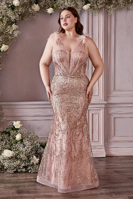 Cinderella Divine: Enchanted Evening Gown with Intricate Beading and Feather Embellishments Sequin unclassified dresses