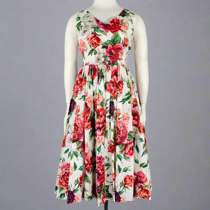 DOLCE & GABBANA Size 10 Multi Color Floral V-Neck Dress Best floral dresses for curvy figures