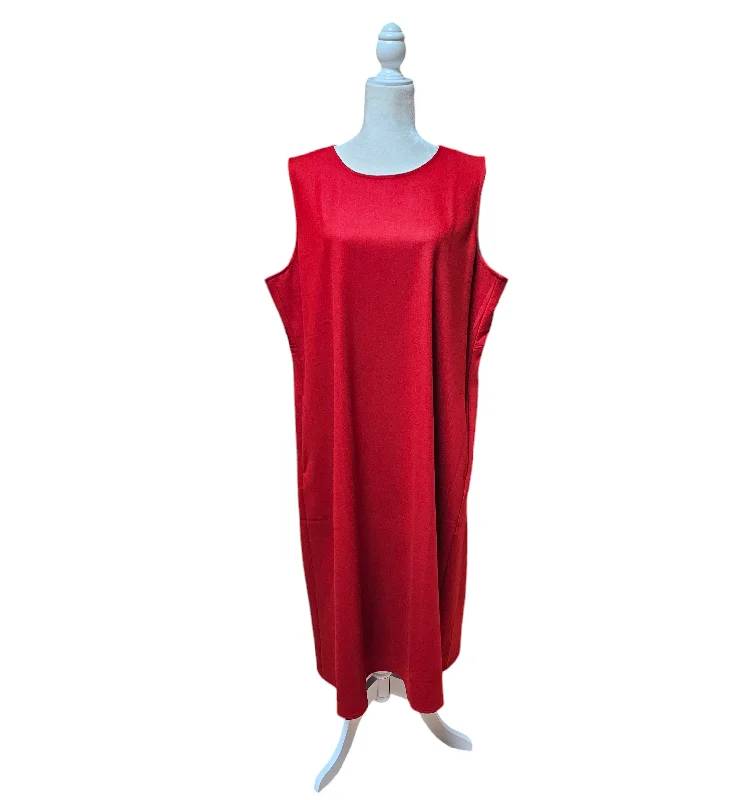 Eileen Fisher Red Wool Flannel Classic Shift Easy Fit Dress Crew Neck Pockets XL Elegant unclassified dresses