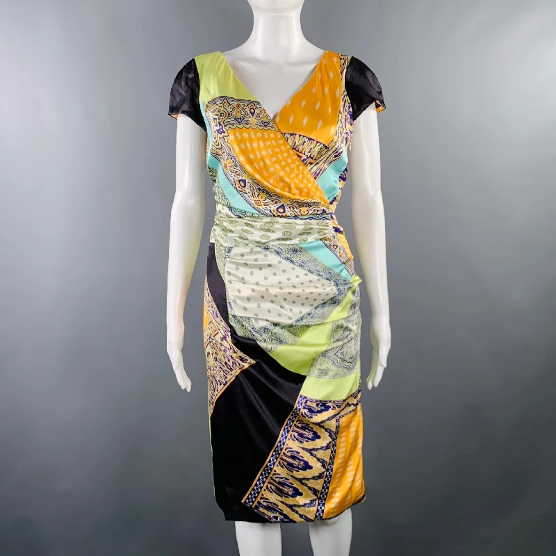 ETRO Size 6 Multi Color Silk Blend Mixed Patterns Cap Sleeves Dress Organza floral dresses