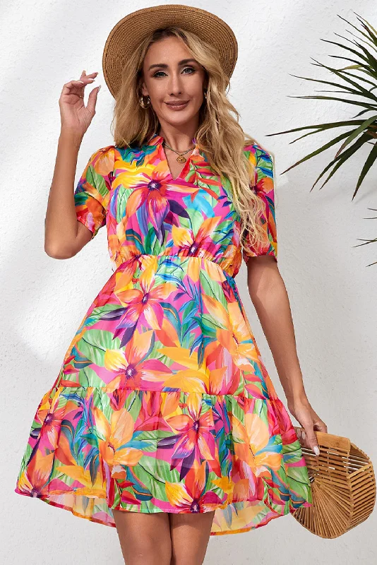 Floral Short Tropical Vacation Dress Office floral dresses