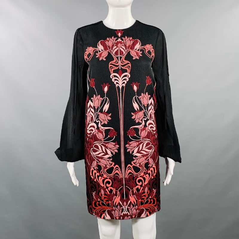 GIAMBATTISTA VALLI Size XS Black Burgundy Polyester Blend Floral Dress Ruffled floral dresses