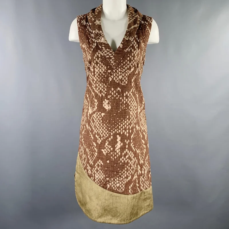 ISSEY MIYAKE Size M Brown Beige Snakeskin Print Sleeveless Dress Fashion-forward floral dresses