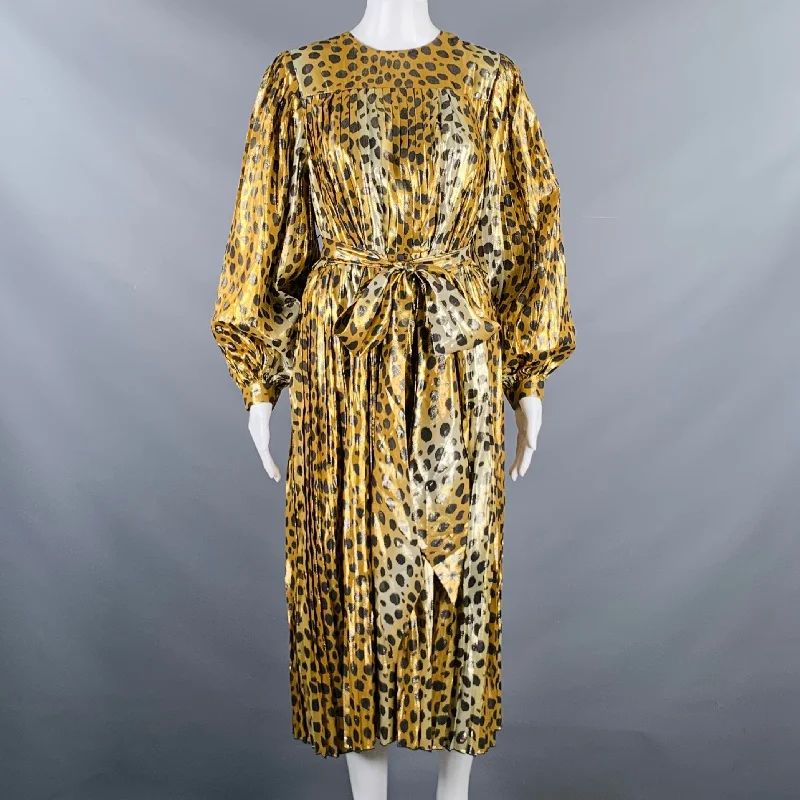 MARC JACOBS Size 0 Gold Black Silk Metallic Animal Print Pleated Dress Luxury floral dresses