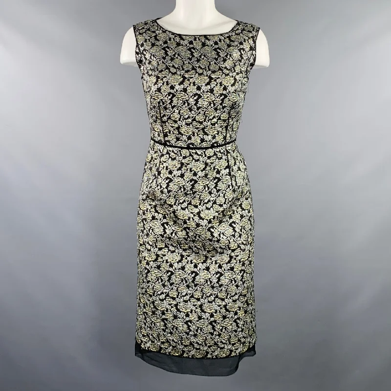 MARC JACOBS Size 4 Black Silver Nylon Blend Floral Sleeveless Dress Brunch floral dresses