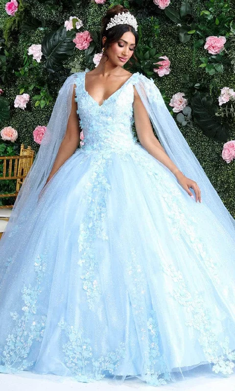 May Queen LK193 - Applique Cape Sleeve Ballgown Denim unclassified dresses