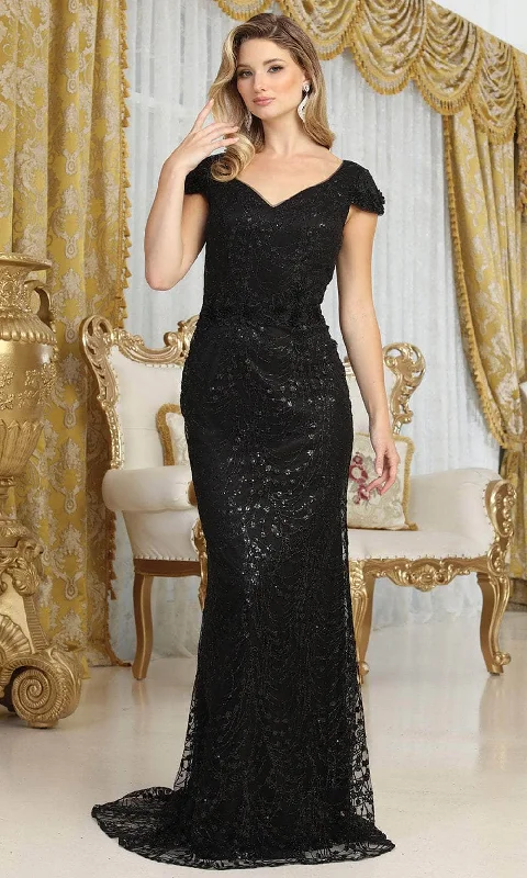 May Queen MQ2062 - Glitter Cap Sleeve Evening Dress Flowy unclassified dresses