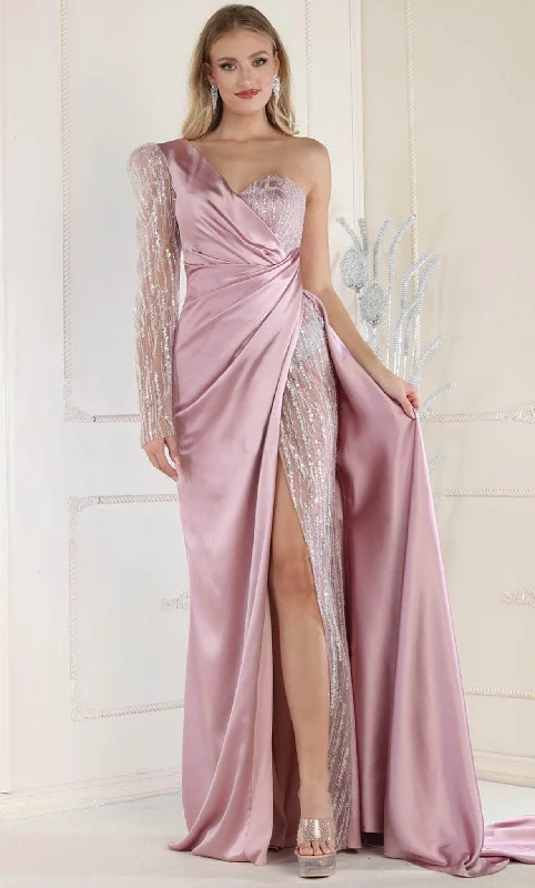 May Queen RQ7980 - One Shoulder High Slit Evening Gown Office unclassified dresses