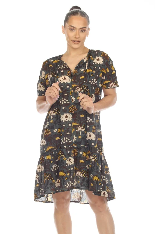 Mushroom Print Smock Dress Chiffon floral dresses