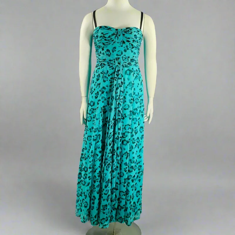 NANETTE LEPORE Size 10 Black Turquoise Silk Animal Print Ruched Dress Lace floral dresses