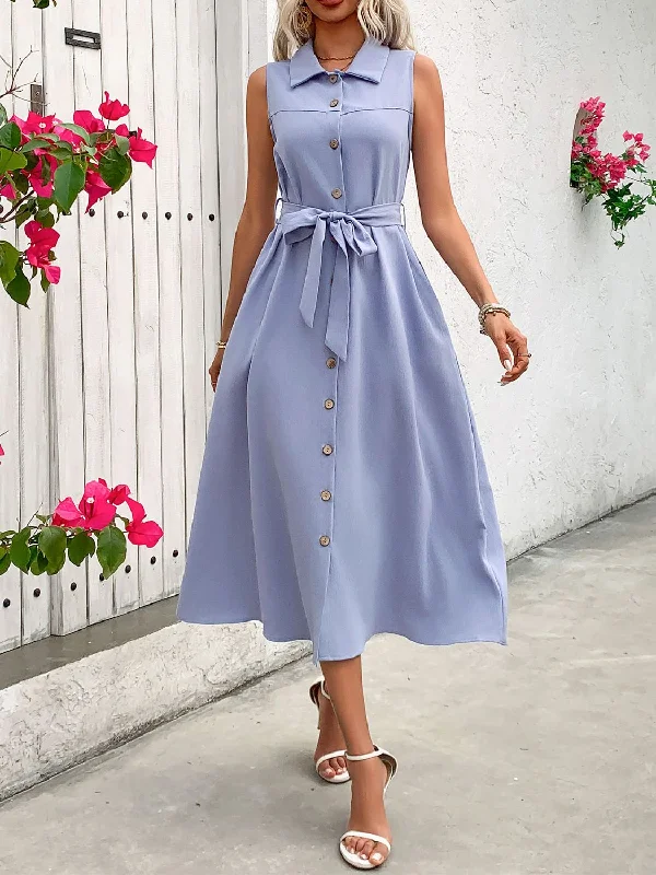 Perfee Collared Neck Sleeveless Dress Long sleeve unclassified dresses